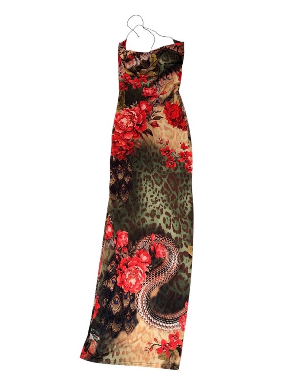 Boohoo Size 4 Tropical Floral Snake Open Back Print Maxi Dress NWOT
